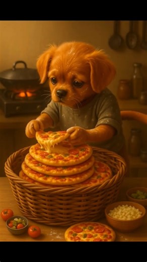 The puppy makes pizza and donates it to poor children. #poorpuppy #puppy #puppyvibespro #shorts #yt