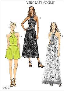 Vogue Patterns Casual Misses' Criss-Cross Halter Romper and Jumpsuit with Length Variations, 6-8-10-12-14, Red