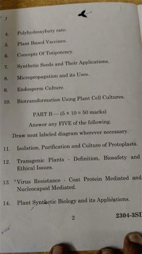 Plant Biotechnology Model Paper