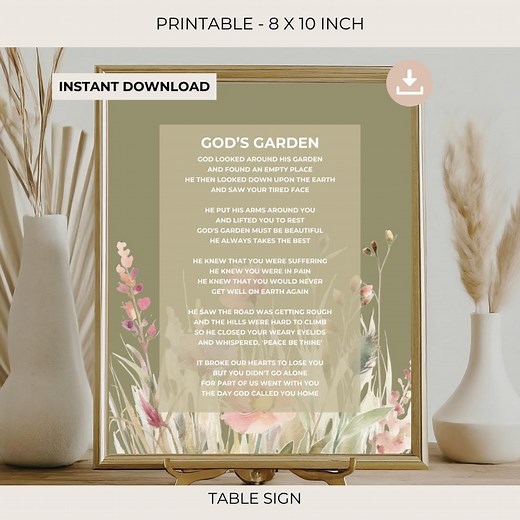 God's Garden Poem | Funeral Poem | Love From Heaven | in Loving Memory | Celebration of Life | Memorial Poem | Printable Funeral | 00-029b - Etsy