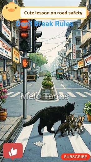 Toon | Maa Billi Ne Sikhaya Road Cross Karna 😇🐱🚦 | Cute Cat Road Safety Lesson | #shorts #cute