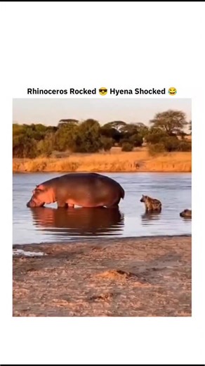 Explore World on Instagram: "The post features a 15-second AI-generated wildlife humor clip that flips predator–prey expectations in the most unexpected way. In the video, a rhinoceros calmly walks into the water to drink, unaware that two hyenas are slowly sneaking up from behind, clearly planning an ambush. Just when it looks like the rhino is about to be attacked, the situation takes a ridiculous turn. As the hyenas get closer, the rhino suddenly releases a powerful burst of poop under pressu