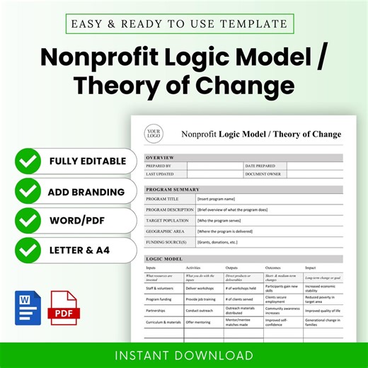 Nonprofit Logic Model / Theory of Change Template – Word & PDF, A4   US Letter - Etsy Canada