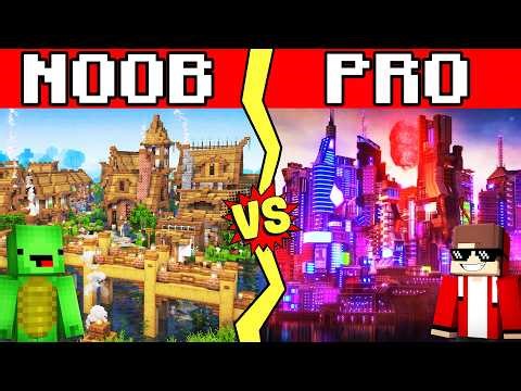 NEON CYBERPUNK CITY Build Guide In Minecraft - NOOB VS PRO CHALLENGE - Maizen Parody
