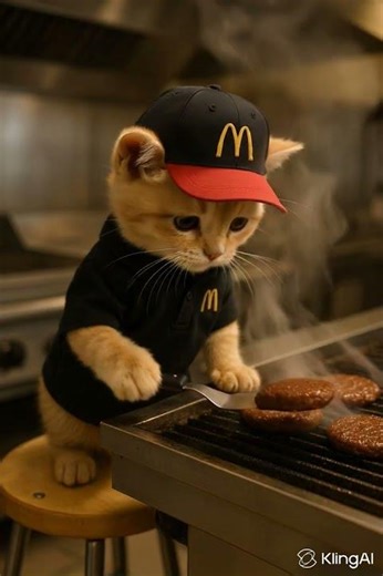 This incredible cat works at McDonalds