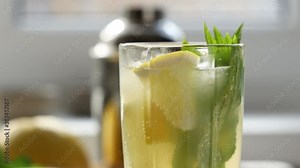 Grapefruit gin and tonic selection drink alcohol cocktail or detox water, refreshing drink with ice, elective focus, shallow depth of the field.