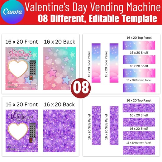 Valentine's Day Vending Machine Templates, 08 Editable 16X20 Canva Templates, Candy Vending Machine Design, Kid’s Theme Vending Machine - Etsy