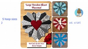 Our new Dresden Heart Placemat combines the timeless beauty of the Dresden design with a sweet romantic twist – a heart at its center. ✨ Made completely in the hoop 🧵 5 hoop sizes – from 4x4 to 8x12 🪡 Joined as you stitch – no extra sewing required! Create stunning placemats, wall hangings, or even wedding and anniversary gifts. Personalize the center heart with a photo or embroidery, or repurpose treasured ties for a heartfelt keepsake. 💡 The 5x7 makes a 15" placemat 💡 The 8x12 makes a show