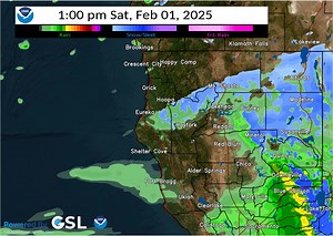 Here's the latest HRRR model radar reflectivity forecast for late this evening through Saturday. This model shows widespread precipitation moving across Northwest California after midnight. Expect precipitation to become showery Friday afternoon, before the next round of widespread precipitation arrives Friday night. | US National Weather Service Eureka California