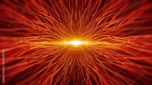Red Radiant Abstract Star. Star Shining in the Center and Emitting Streams of Filamentary Matter. Looped video.