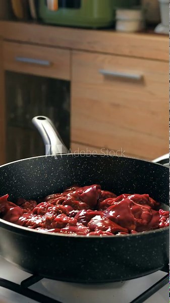 Place chicken livers in a frying pan