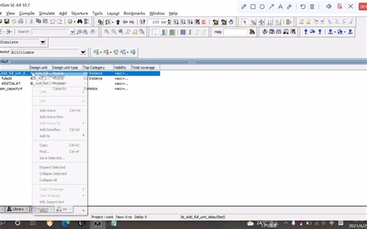 用Modelsim 操作 1位全加法器单位延时仿真
