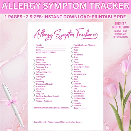 Allergy Symptom Tracker | Printable Health Log | Daily & Weekly Journal | Triggers Reactions Form | Editable Digital Download | Allergy Log - Etsy
