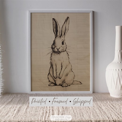 Vintage Rabbit Print - Rustic Spring Wall Art - Framed or Unframed - Ready to Hang - Etsy