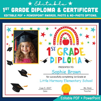 Editable 1st Graduation Diploma & Certificate Set, Photo and No-Photo Awards