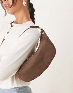 Mango cotton small slouchy handbag with studded trim in mocha | ASOS