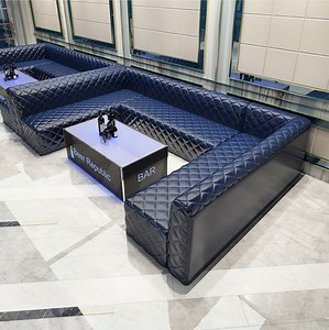 [Hot Item] PU Leather Modern Night Club Sofa VIP Black Lounge Nightclub Furniture Hotel Lounge Booth LED Seating KTV Bar Sofa