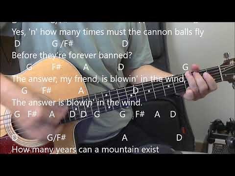 Blowin' in the wind . with Lyrics and simple guitar chord . Bob Dylan