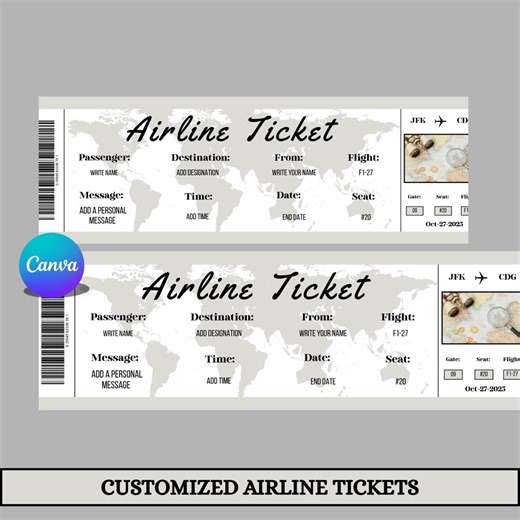 Customized Airline Tickets | Editable Boarding Pass Template | Printable Surprise Trip Gift | Travel Ticket Voucher | Trip Reveal Card - Etsy