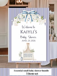 Blue Baby Shower Bundle|editable Welcome Sign, Invitation, and Party Decor Set - Etsy
