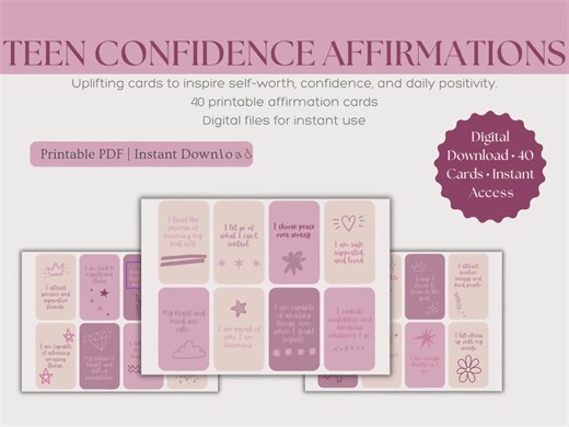 Teen Girl Affirmation Cards | Self-love & Confidence Printable Deck | Positive Mindset Quotes | Digital Download - Etsy