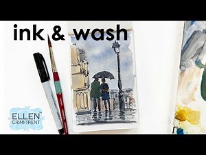 watercolor sketchbook ink and wash couple