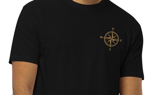 Embroidered Compass Rose Men's Heavyweight Cotton Tee - Etsy