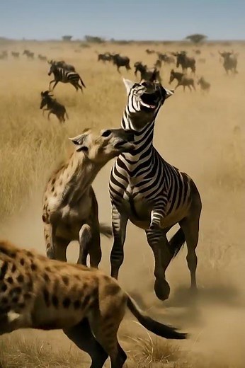 Nature’s raw power 💥 Hyenas vs Zebra & Wildebeest