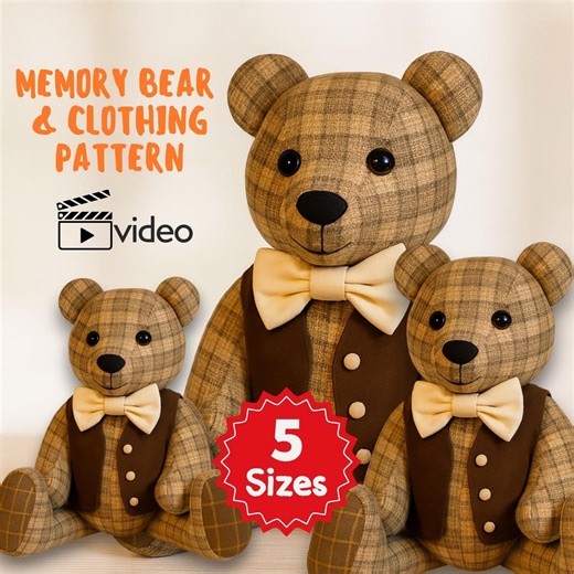 Memory Bear Sewing Pattern + Clothes | Vest & Bow Tie PDF | Pattern 12" 14" 16" 18" 20" | Memory Teddy Pattern | Digital Download - Etsy UK