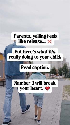 I know you don’t mean to hurt them. But yelling leaves scars you can’t always see. 1️⃣ It rewires their brain for stress. 👉 Children who are yelled at often become more reactive and anxious. Their nervous system starts living in fight or flight. 2️⃣ It damages connection. 👉 Instead of running to you for comfort, they start pulling away—believing you’re unsafe to confide in. 3️⃣ It shapes their self-worth. 👉 Kids don’t think, “My parent is angry.” They think, “Something must be wrong with me.”