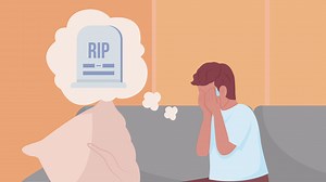 Animated crying teen character. Boy with sudden panic attack. Full body flat person on white background with alpha channel transparency. Colorful cartoon style HD video footage for animation