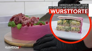 Würdest du probieren? 🤯🍰 In einer Metzgerei in Mannheim gibt’s Torten, die ganz anders schmecken, als sie aussehen – aus Wurst und Pasteten statt Sahne und Zucker. | Brisant