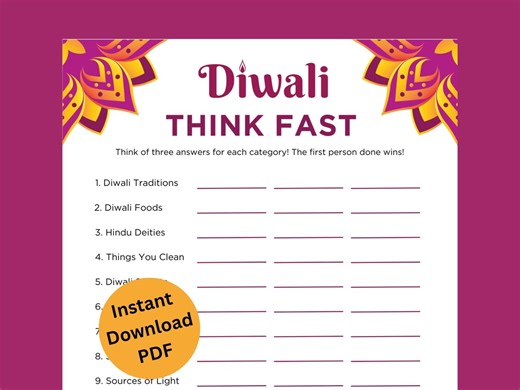Diwali Think Fast Game | Printable Festive Activity - Etsy