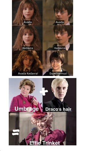 Harry vs Hermione Magic Battle 😂 + Umbridge × Draco = Effie Trinket 🤯🔥 #memes #viral #harrypotter