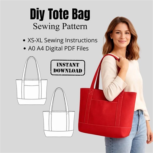 Canvas Tote Bag Pattern | Instant Download | Handbag Sewing Pattern PDF | Minimalist Shoulder Bag Pattern | A0 A4 File | Beginner Friendly - Etsy