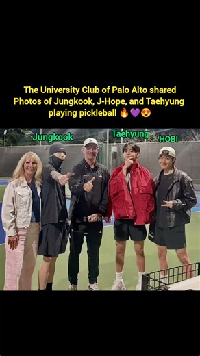 The University Club of Palo Alto sharedPhotos of Jungkook, J-Hope, and Taehyung playing pickleball 🔥