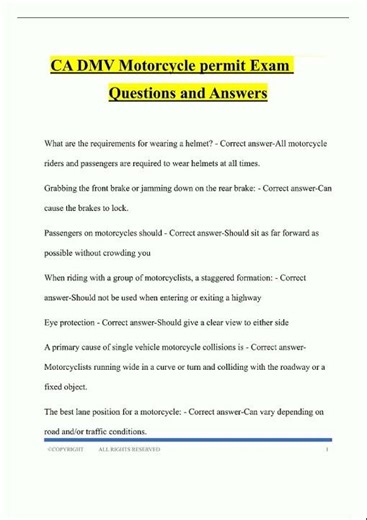 Latest CA DMV Motorcycle permit Exam Questions and Answers6 video