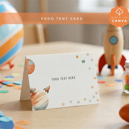 Robot Party Food Tent Card, Orange Space Theme, Printable Place Card Template, CHAR02 - Etsy