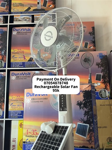 Rechargeable solar fan everyone is rushing. meet the Duravolt 16-inch Rechargeable Solar Fan. It is built for steady airflow — even when there’s no light. No fuel. No noise. No stress. Just cool air anytime you need it. It comes with a strong battery that keeps it running for hours, so you can sleep comfortably all night. And during the day? Just charge it with sunlight(solar panel) or electricity. ✔ Powerful blades for strong breeze ✔ Rechargeable battery for long-lasting use ✔ Works with solar