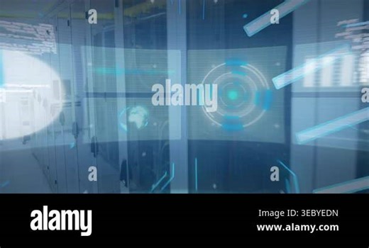 Animation of 5g and processing circles over servers. network, communication, data processing and technology concept digitally generated video Stock Video Footage - Alamy