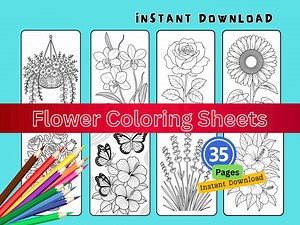 Easy Flower Coloring Pages: Simple Floral Outlines (digital Download) - Etsy