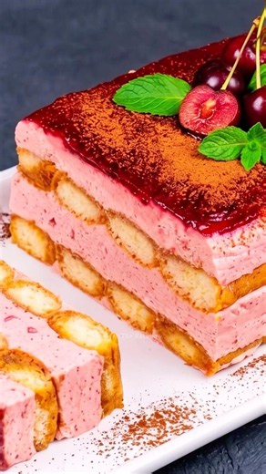 Cherry Amaretto Tiramisu Recipe | Easy Creamy No-Bake Dessert #nobakedessert #cherry #dessert