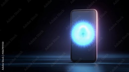 Cyber security data protection mobile phone digital lock privacy concept dark background glowing edge smartphone screen network safety secure access modern encryption technology illuminated padlock