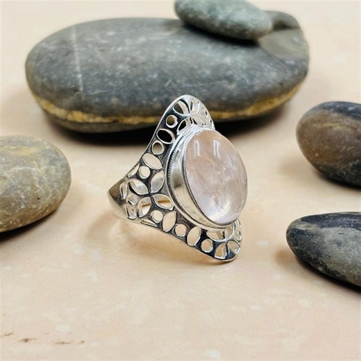 Silver Filigree Ring, Rose Quartz Statement Ring, Vintage Style - Etsy