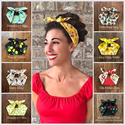 Fruit Food Theme Retro Hair Wrap Scarf Tie Head Band Vintage Style Coffee Diner Womens Self-tie Unwired Bow 1950s 1940s - Etsy