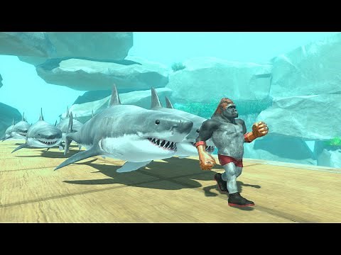 Escape from Great White Sharks - Animal Revolt Battle Simulator