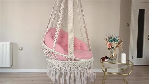 Hanging Chair Outside, Macrame Hammock Bed, Pink Cushioned Macrame Swing, Gift for Her - Etsy Australia