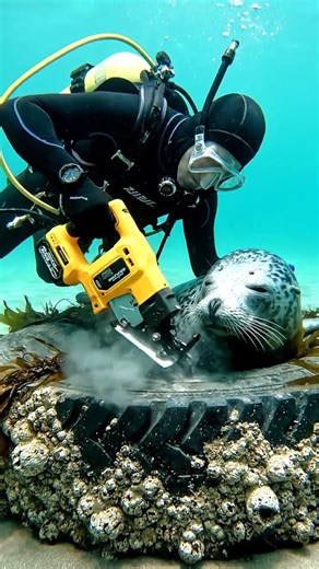 Hero Diver Saves Trapped Seal! 🦭❤️ #rescue