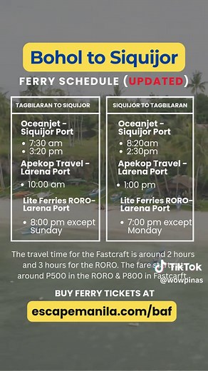 Ferry Schedule from Siquijor to Bohol and Vice Versa