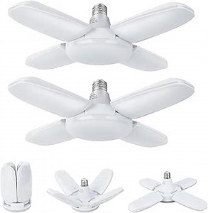 ON'H LED Garage Lights 2 Pack 60W E26/E27 6000LM, Deformable LED Garage Ceiling Lights with 4 Adjustable Panels, LED Shop Light 6500K Daylight for Garage Workshop Basement Warehouse